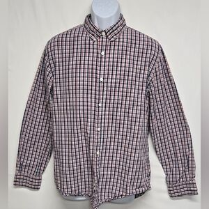 St. John's Bay M Cotton Button Down Shirt Plaid Checked Long Sleeve